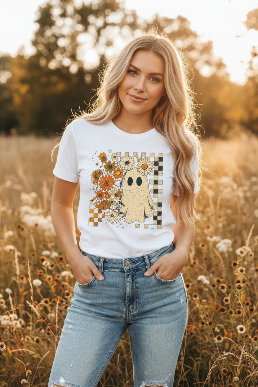 Floral Ghost Halloween tee lifestyle photo