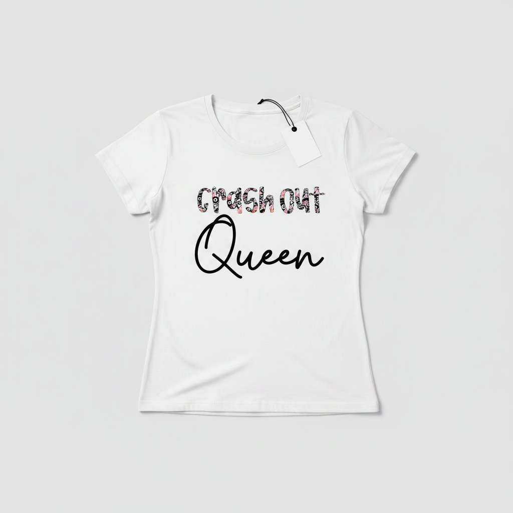Crash Out Queen tee flat lay mockup