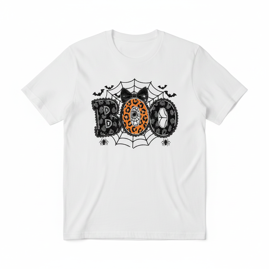 Boo Cheetah Halloween tee flat lay mockup