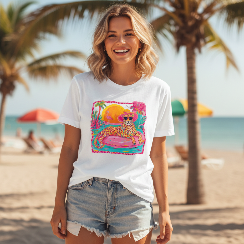 Cheetah Pool Vibes tee lifestyle mockup
