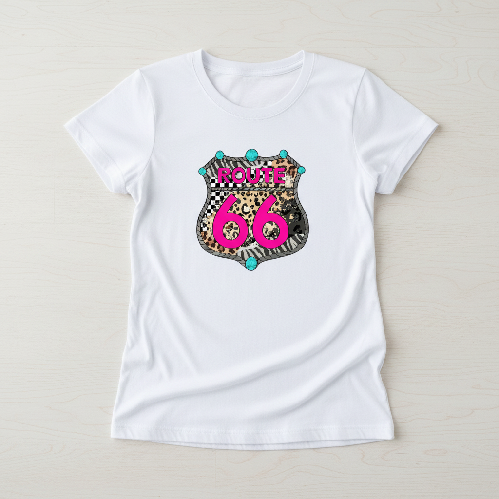 Route 66 tee flat lay mockup