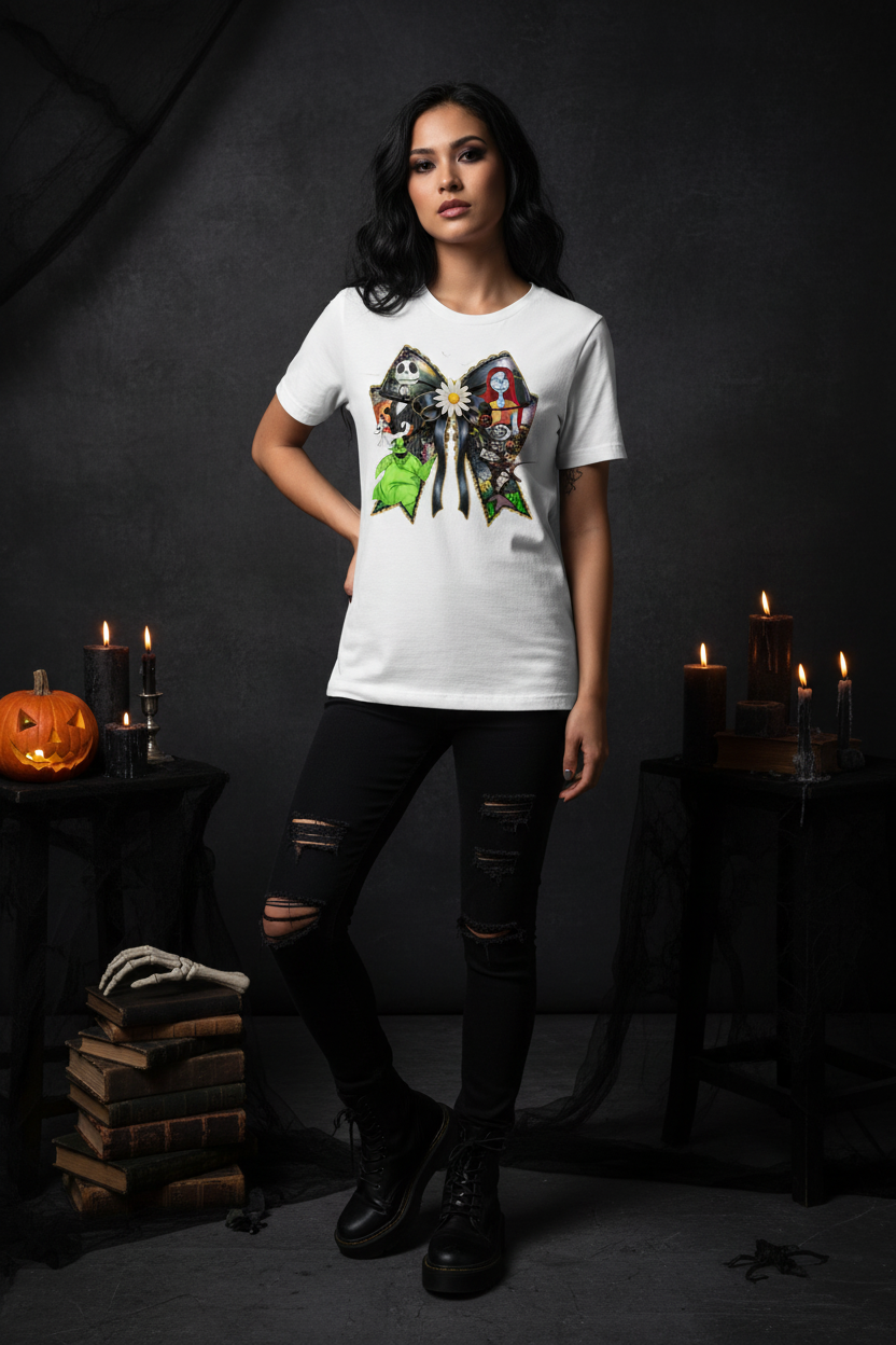 Pumpkin King Bow tee lifestyle photo