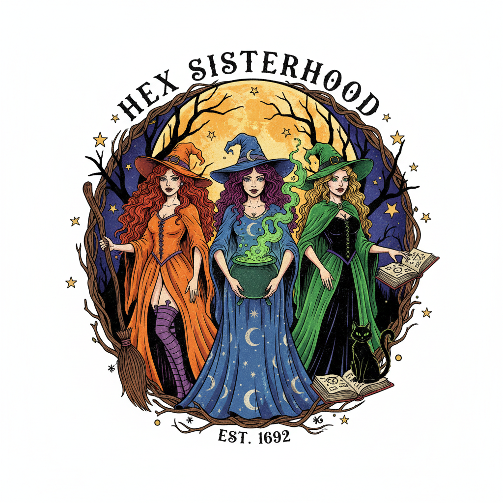 Three witches Halloween graphic design