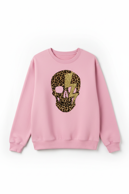 Leopard skull sweatshirt flat lay - pink