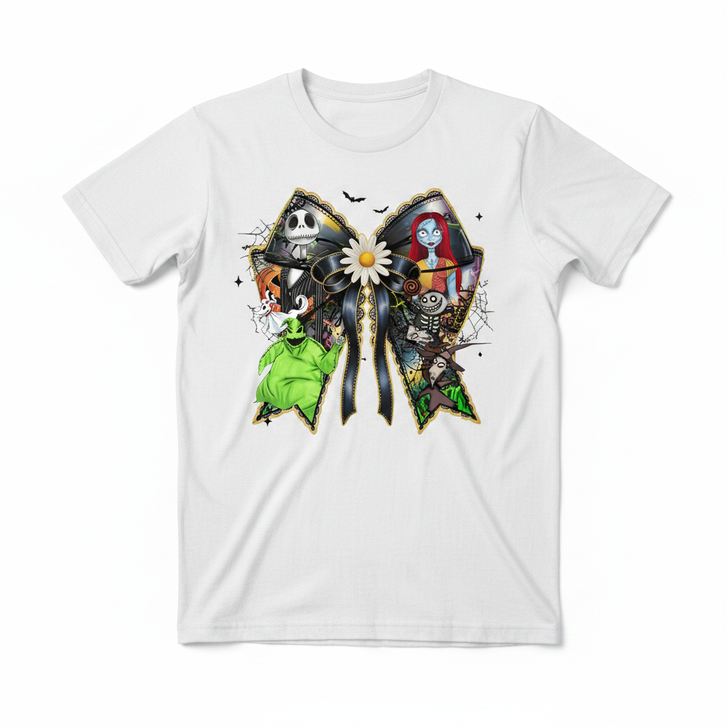 Pumpkin King Bow tee flat lay mockup