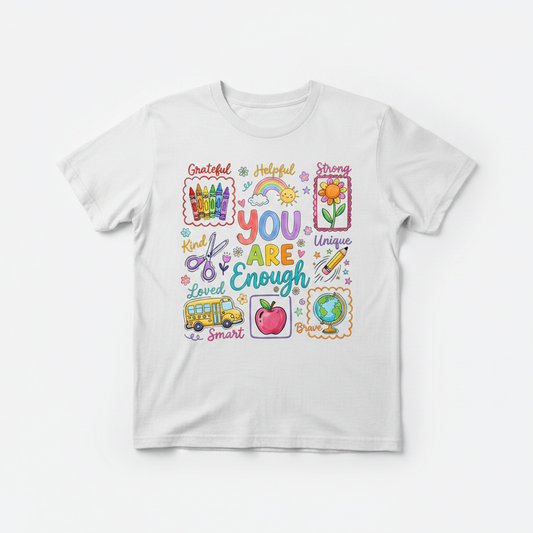 You Are Enough tee white flat lay