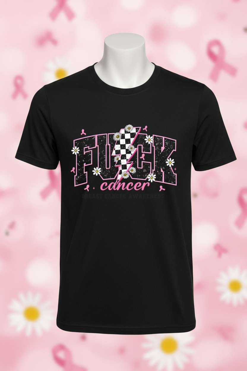 F*ck Cancer Breast Cancer Awareness Graphic Tee - Black