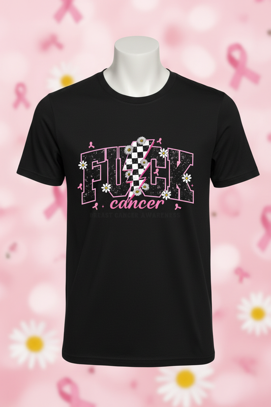 F*ck Cancer Breast Cancer Awareness Graphic Tee - Black