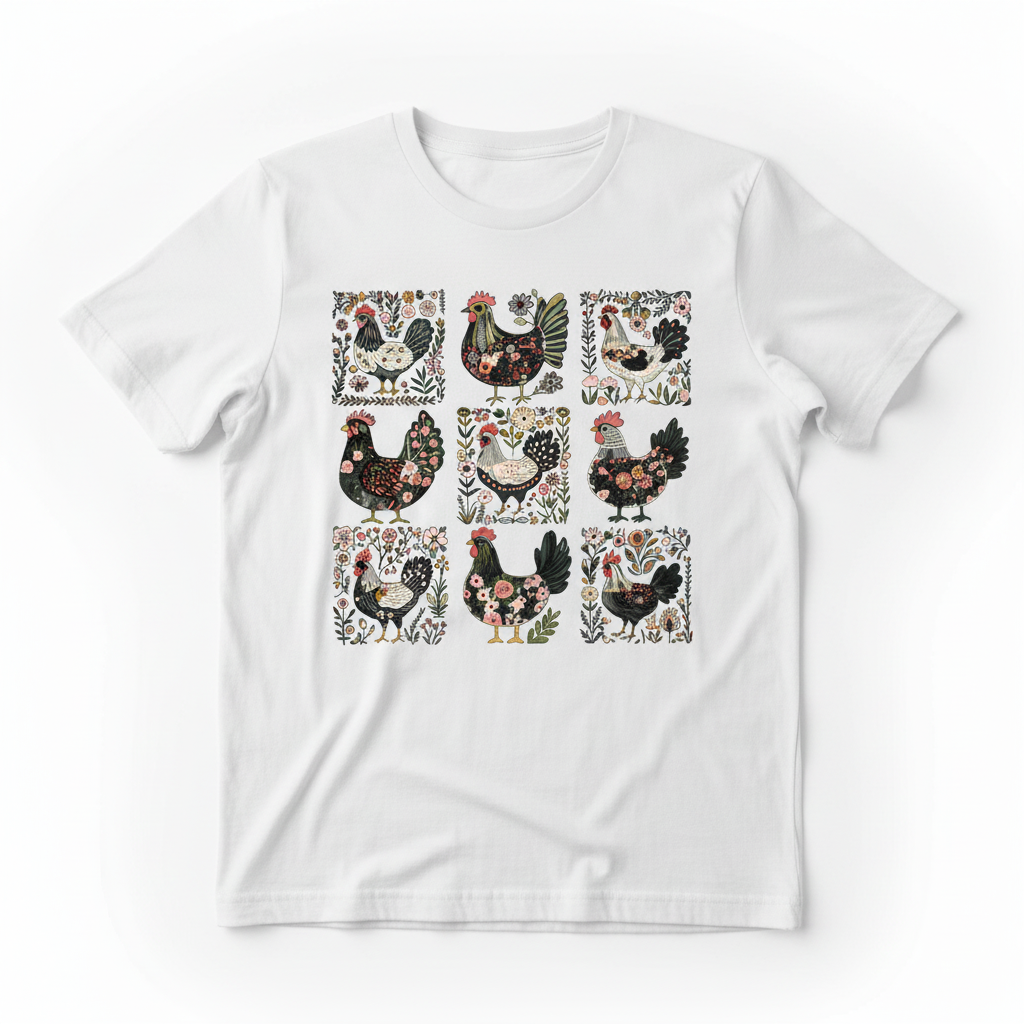 Floral Chickens tee mockup