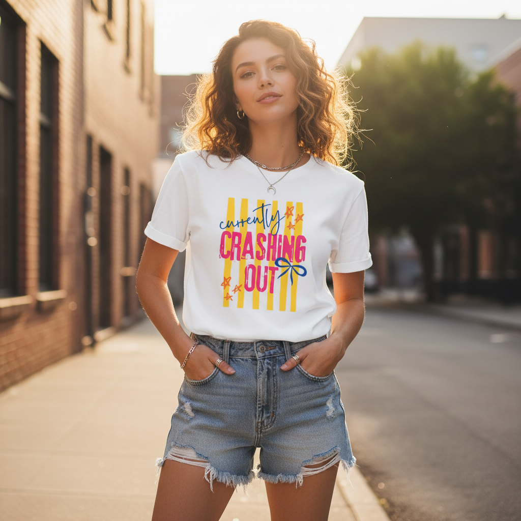 Currently Crashing Out tee lifestyle mockup
