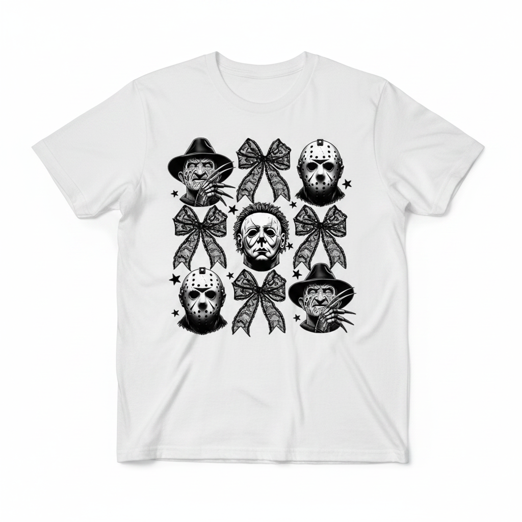 Horror Icons Bows tee flat lay mockup