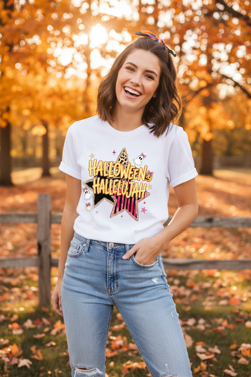 Halloween Hallelujah tee lifestyle photo