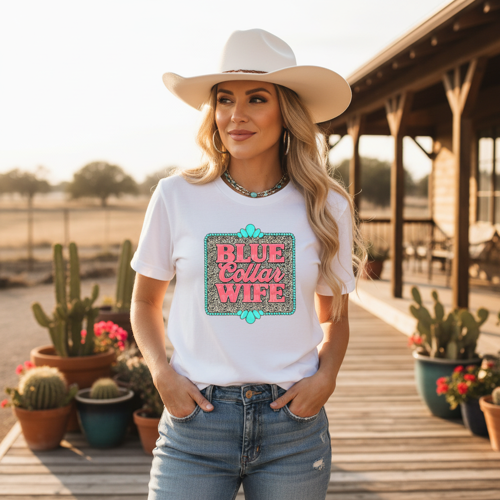 Blue Collar Wife tee lifestyle mockup