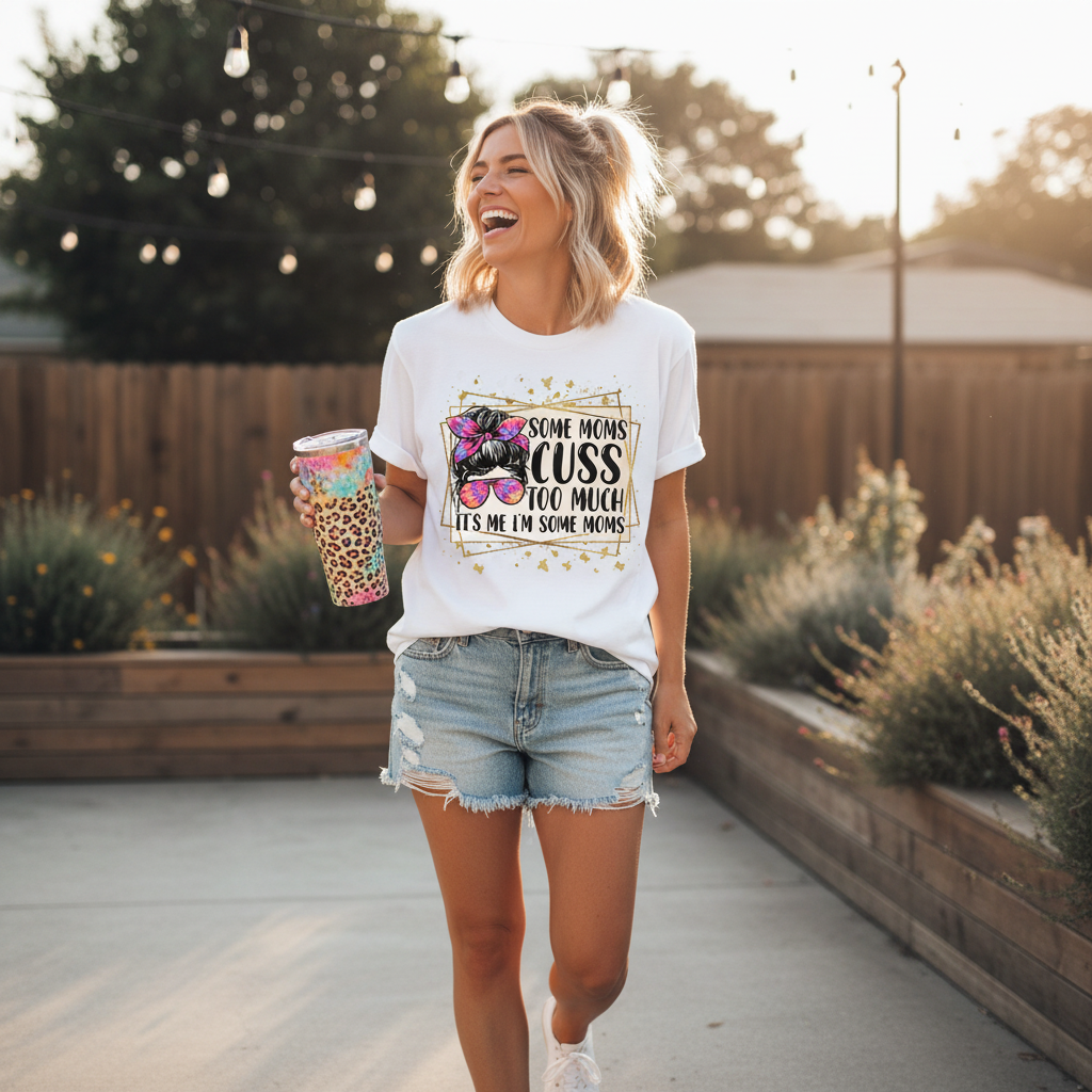 Some Moms Cuss Too Much tee lifestyle mockup