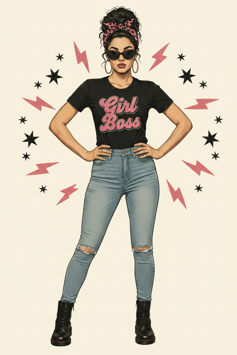 Woman wearing a custom graphic tee - Design Your Own Shirt at Rebel & Darling Tees