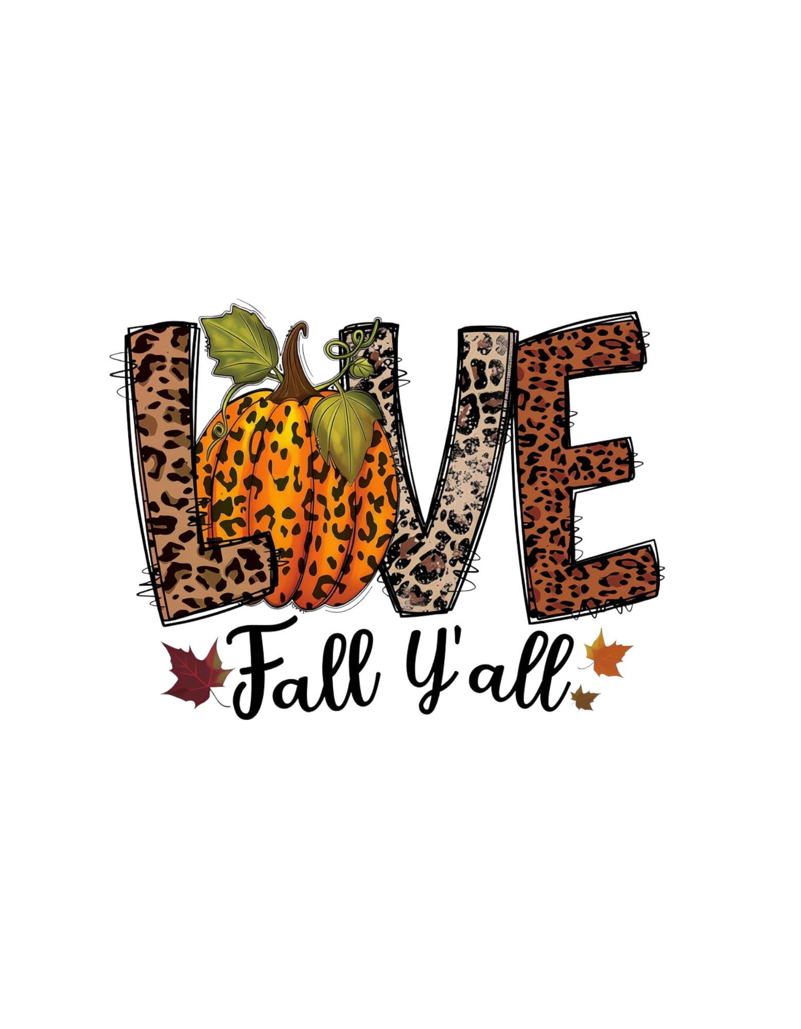 Love Fall Y'all leopard print DTF transfer design