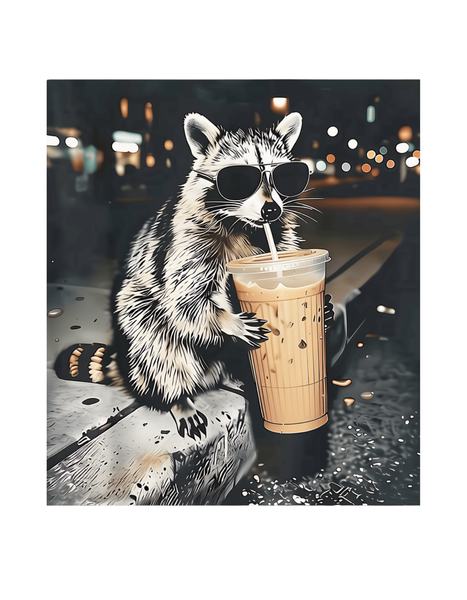 Raccoon Coffee DTF transfer design