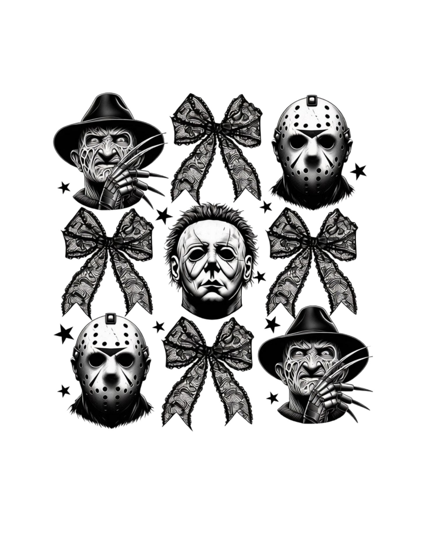 Horror Icons Bows Halloween DTF transfer design