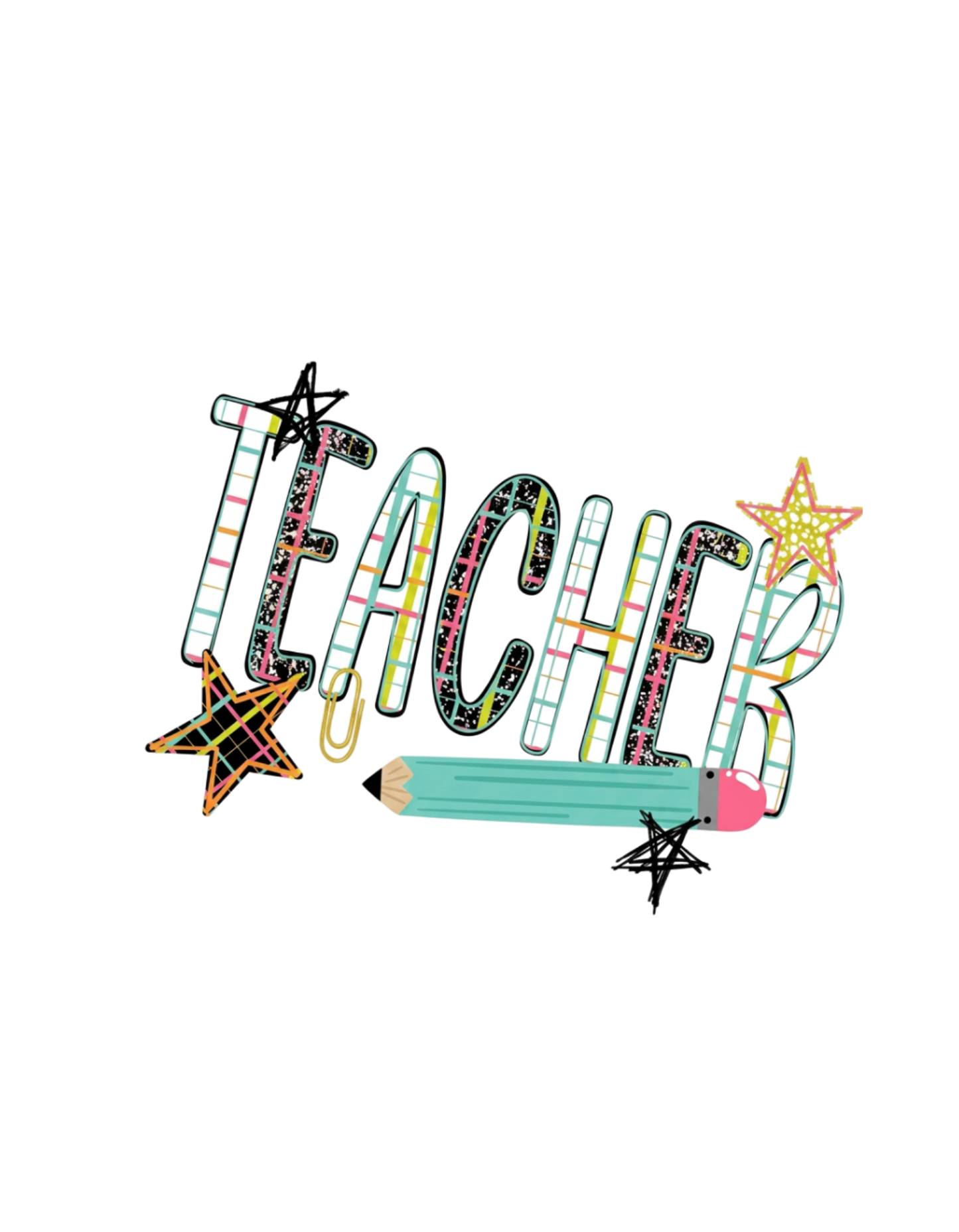 Teacher pencils graphic tee design with pink script