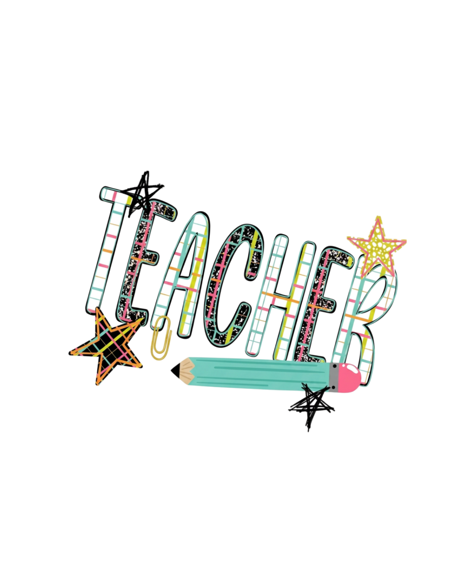 Teacher pencils graphic tee design with pink script
